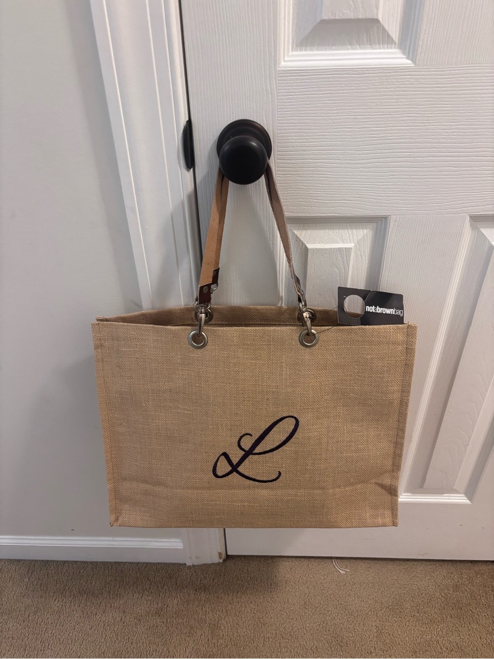 Monogram L Jute Tote Bag in Natural